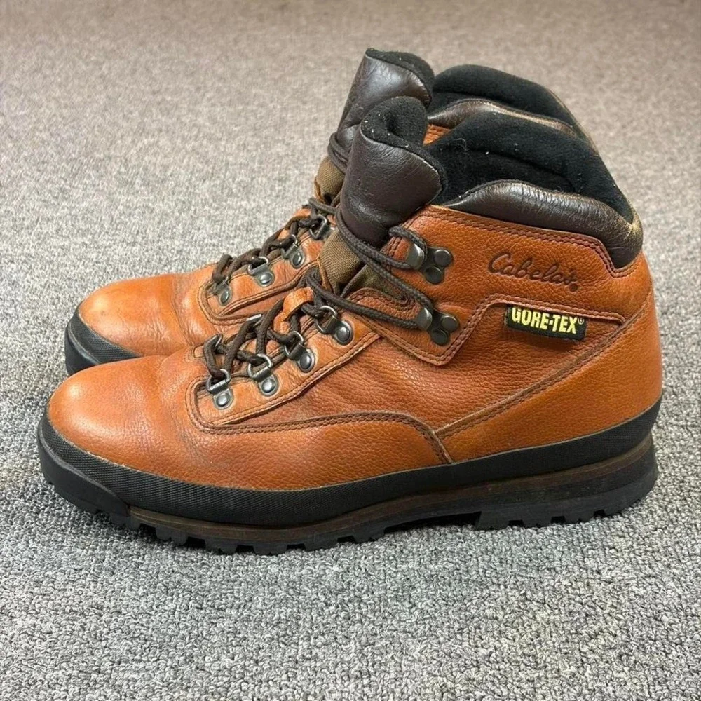 Cabelas GoreTex Brown Leather Chunky Lace Up‎ Hiking Boots Size 10.5 W